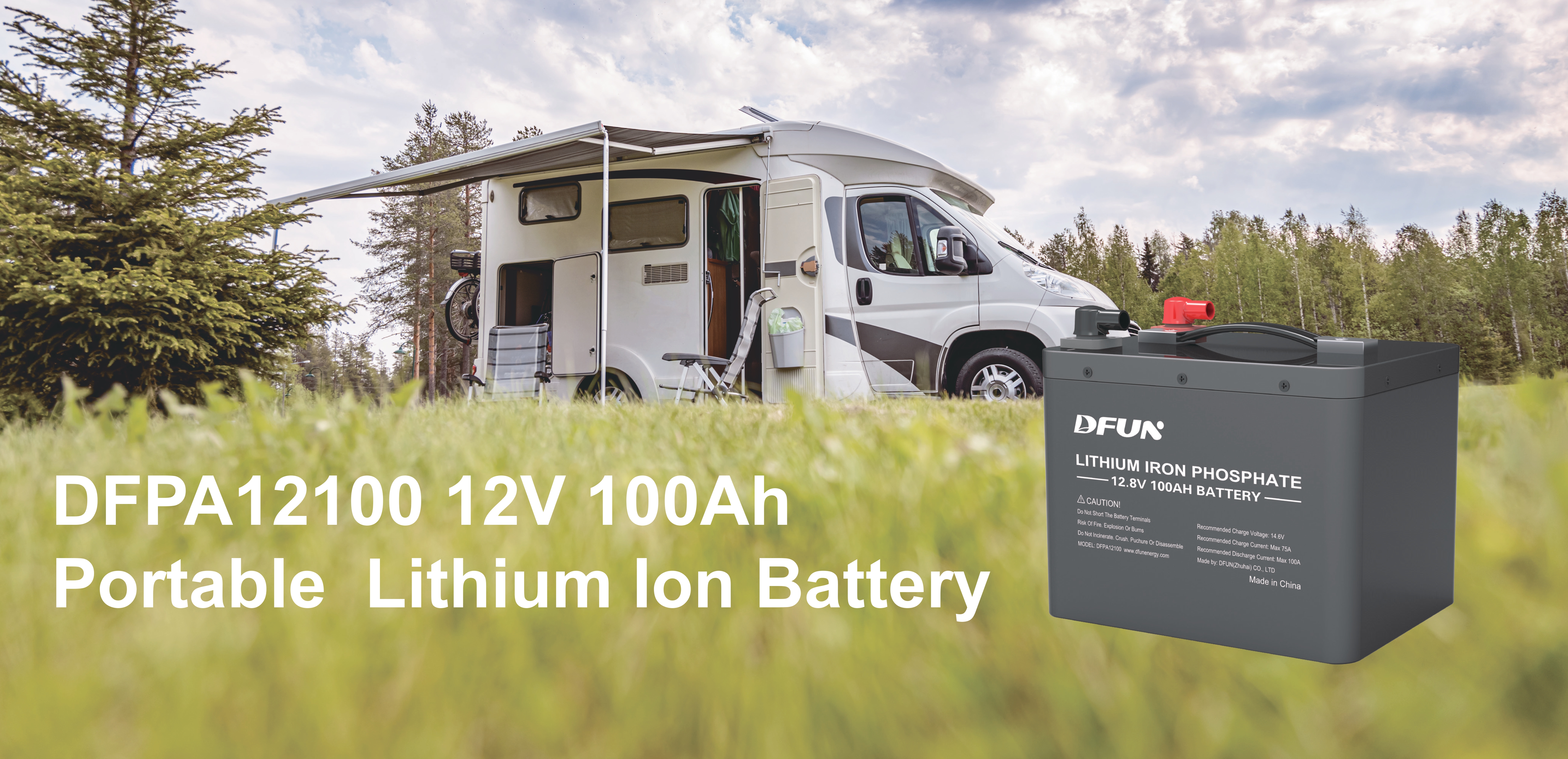 DFPA12100 Portable 12 Volt Lithium Ion Batterie 100Ah Heading DFPA12100 Batterie lithium-ion portative 12 volts, 100 Ah, titre