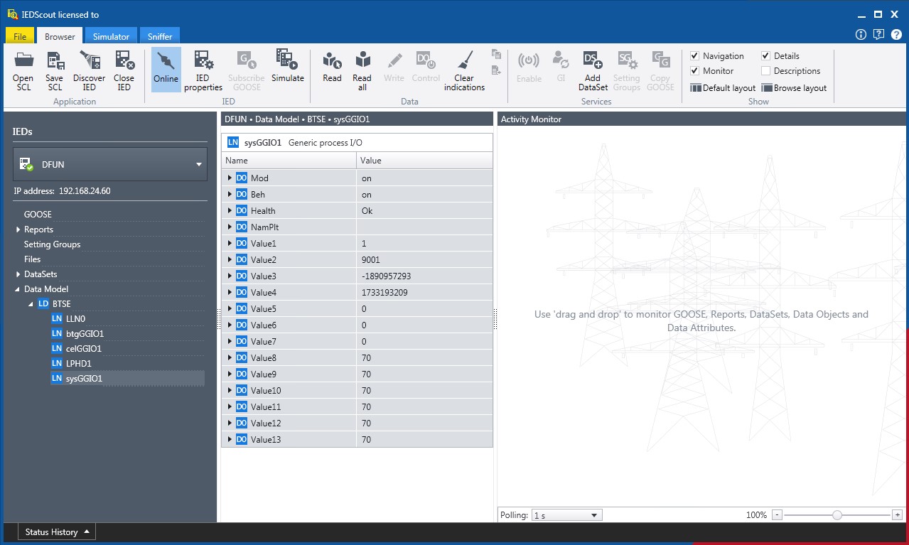 DFUN IED data model and activity monitoring capabilities within the IEDScout tool Modèle de données DFUN IED et capacités de surveillance des activités au sein de l'outil IEDScout