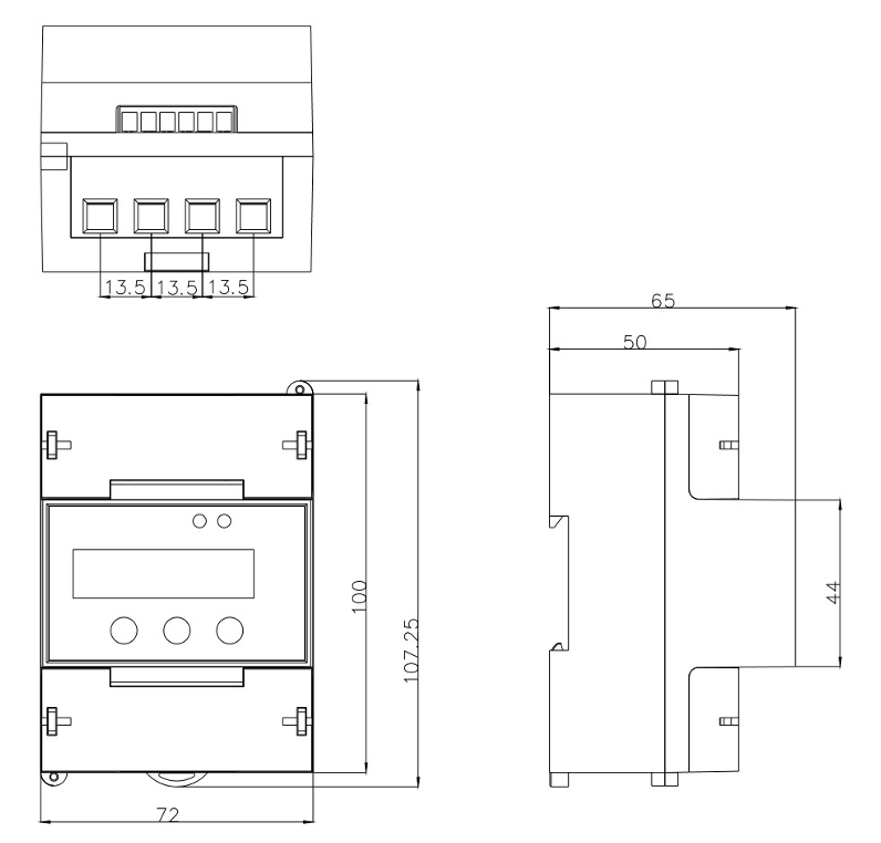 Figure de compteur d'&eacute;nergie multifonctionnel et dimension d'installation 