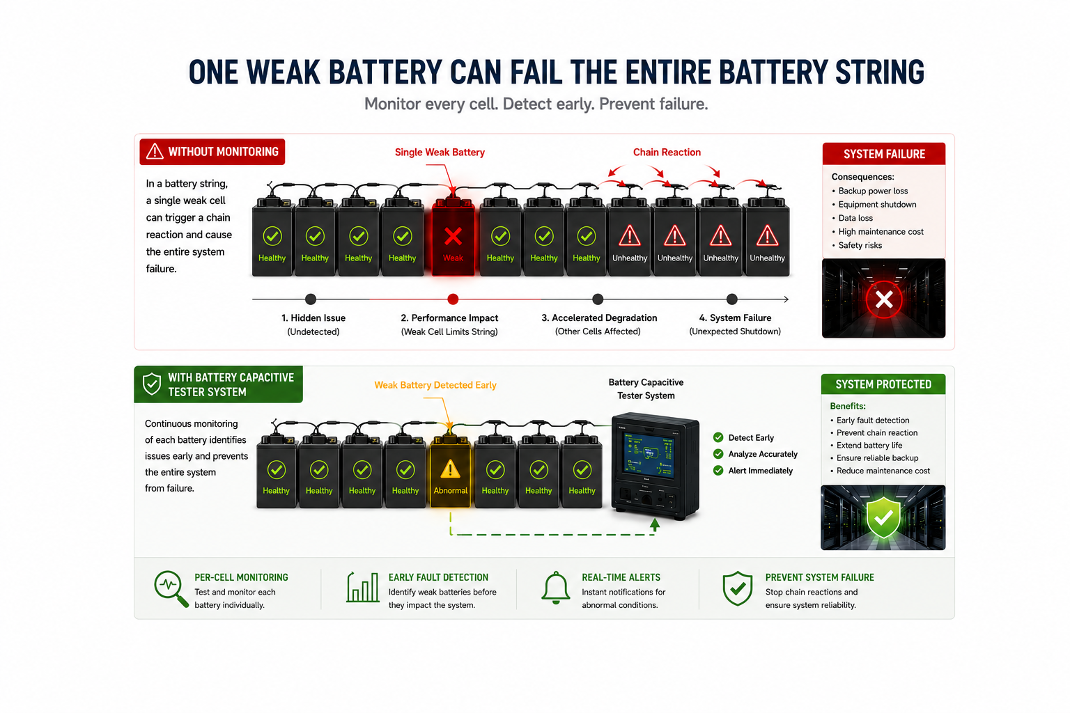 Faible effet de cha&icirc;ne de batterie dans le syst&egrave;me de batterie UPS