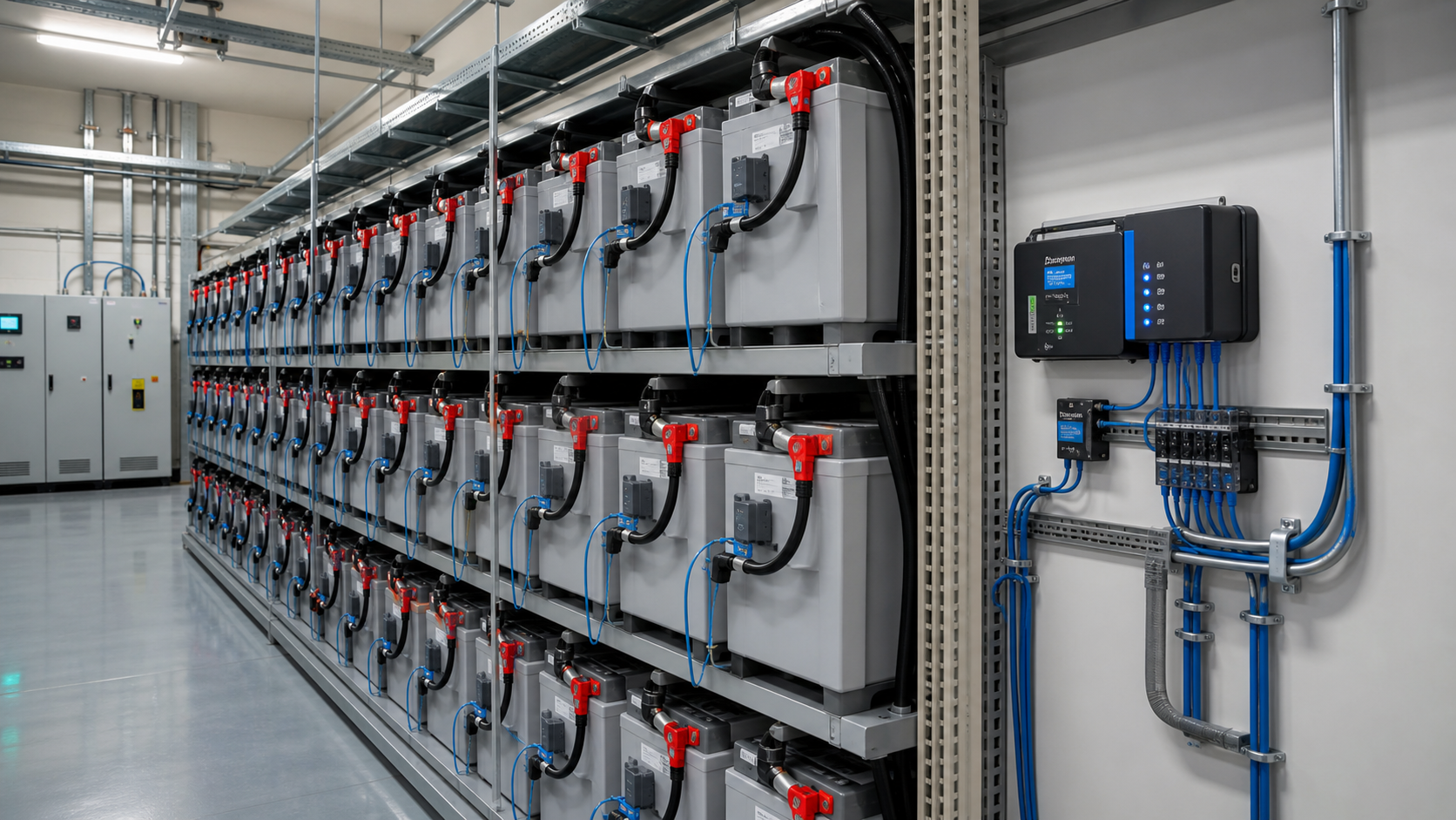 Banque de batteries CC de sous-station avec syst&egrave;me de surveillance de batterie en ligne 