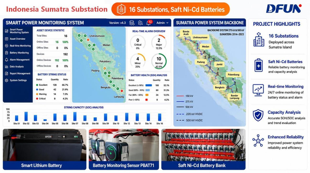 D&eacute;ploiement de surveillance des batteries Ni-Cd DFUN pour les sous-stations d'Indon&eacute;sie &agrave; Sumatra 